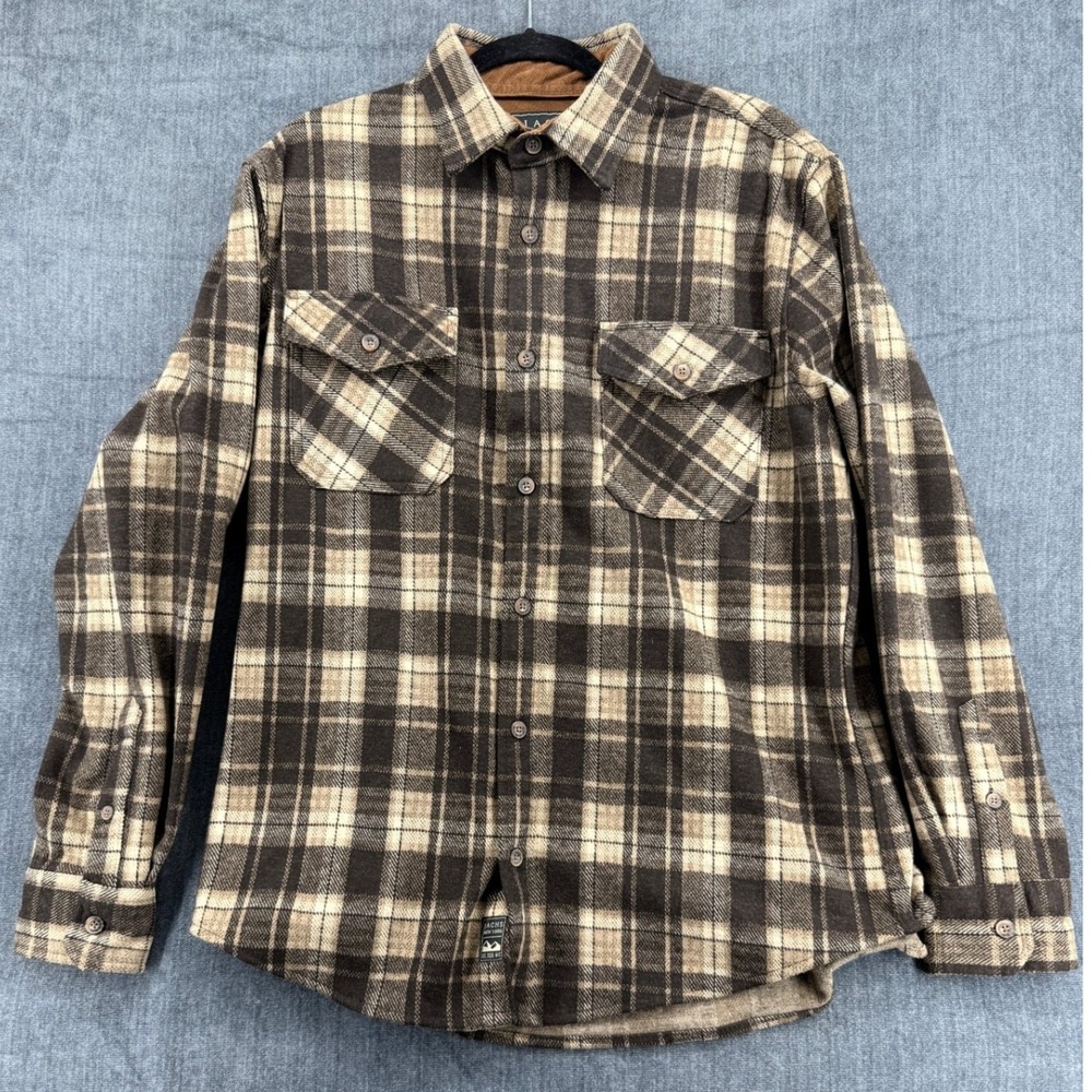 Jachs New York Flannel Shacket Mens XL Brown Plaid Cotton Corduroy Trim Rugged